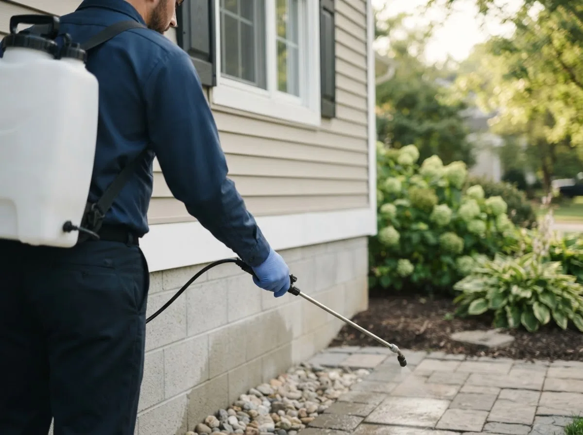 Pest control technician inspecting a home in Sterling, MA